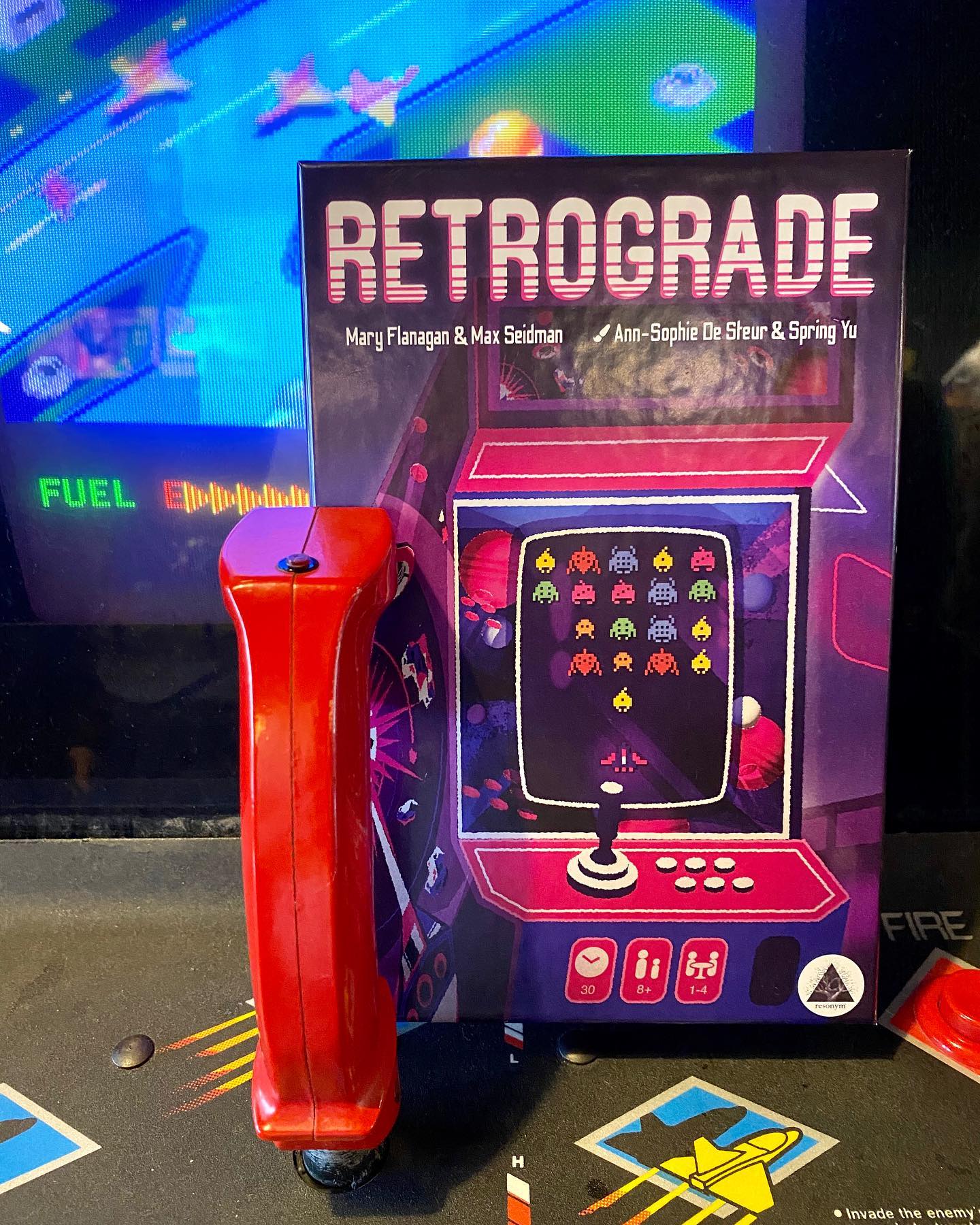 It finally landed! We’re thrilled to announce our next game, Retrograde, will be launching its crowdfunding campaign on February 15th. Retrograde is a real time roll and write with a retro arcade theme, that tasks you with blasting baddies and pulling power ups to get the high score. We’re so totally stoked for you to see it! 

#boardgames #indieboardgames #boardgamephotography #boardgaming #gamenight #boardgamesofinstagram #resonym #boardgamegeek #bgg #dice #arcadegames #retro #retrogaming #retroaesthetic #arcade