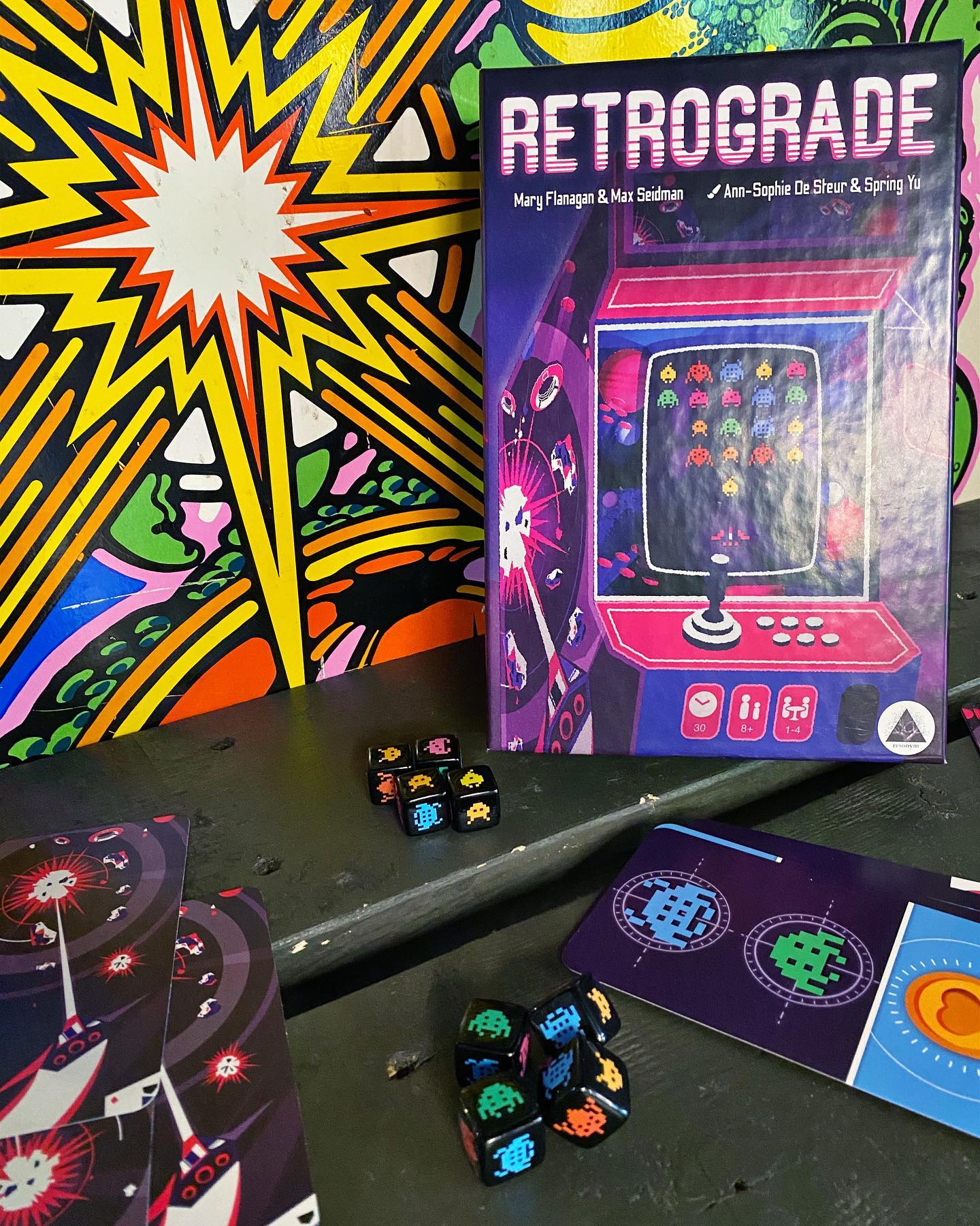 Retrograde has officially funded! We’re so thankful for all the people who supported the game, and we’re excited to get these dice rolling. There are still a few hours left to back the most radical game this side of the Milky Way, so don’t miss out!

#boardgames #tabletopgames #bgg #dice #resonym #boardgaming #boardgamedesign #boardgamesofinstagram #familygamenight #gamenight #kickstartergames #indieboardgame #indie #retro #retrogaming #aesthetic #arcade